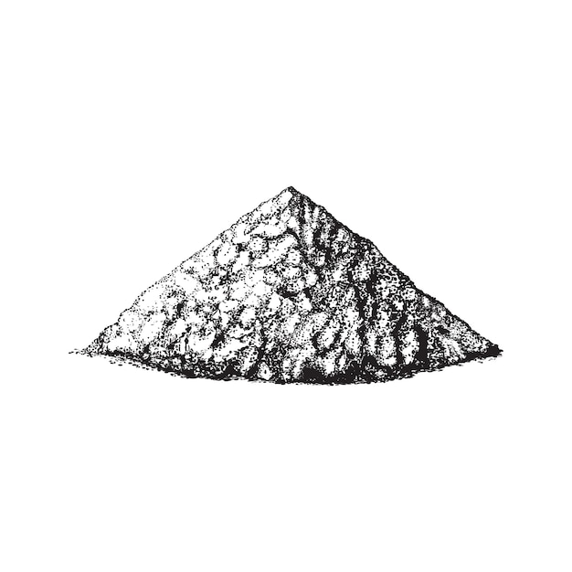 Stapel zand of cement, grind getrokken door slagen. bouwwerkzaamheden, bulkmixen of talud