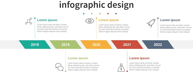 Stappen tijdlijn infographics ontwerp Premium Vector