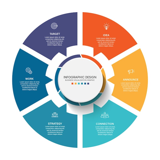 Stappen zakelijke data visualisatie tijdlijn proces infographic sjabloonontwerp met pictogram
