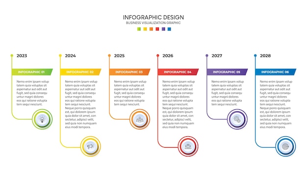 Stappen zakelijke data visualisatie tijdlijn proces infographic sjabloonontwerp met pictogrammen