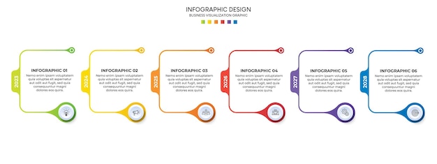 Stappen zakelijke data visualisatie tijdlijn proces infographic sjabloonontwerp met pictogrammen