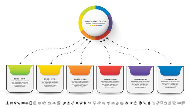 Stappen zakelijke data visualisatie tijdlijn proces infographic sjabloonontwerp met pictogrammen