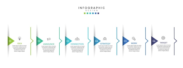 Stappen zakelijke data visualisatie tijdlijn proces infographic sjabloonontwerp met pictogrammen