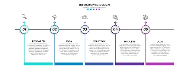 Stappen zakelijke data visualisatie tijdlijn proces infographic sjabloonontwerp met pictogrammen