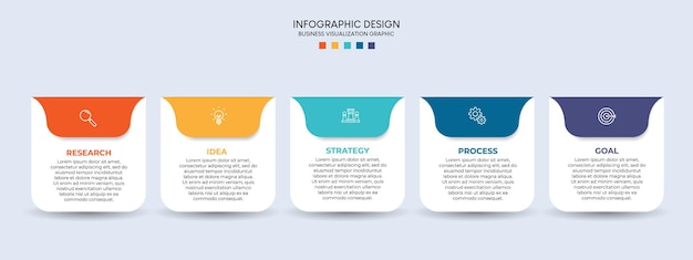 Stappen zakelijke data visualisatie tijdlijn proces infographic sjabloonontwerp met pictogrammen