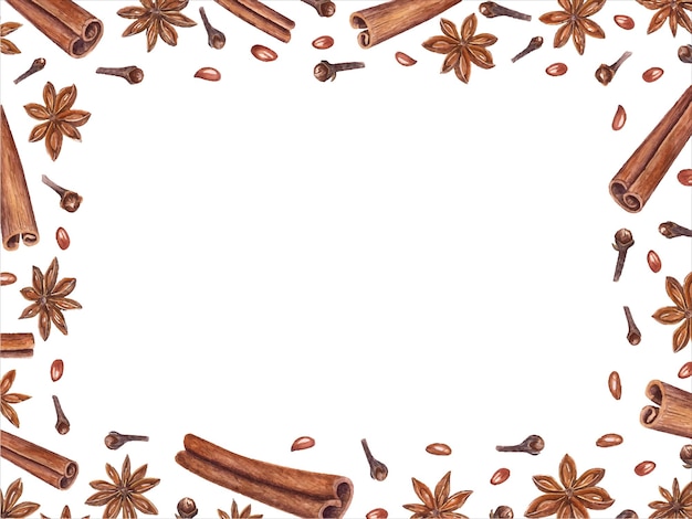 star anise cinnamons clove watercolor horizontal frame badian aniseed spice for mulled wine