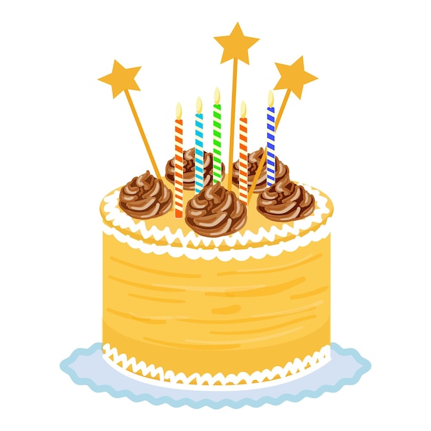 Vettore stella torta di compleanno icona vettore cartone animato candela felice cibo per feste