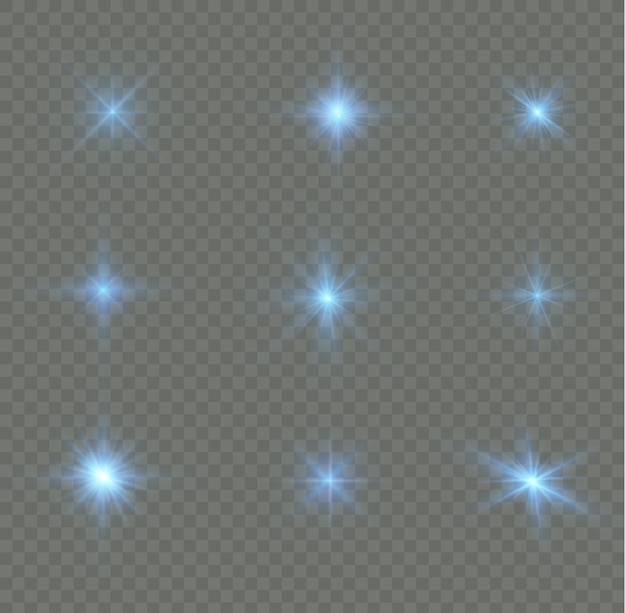 Star burst schittert Stralende zonnestralen heldere flits Blauw gloeiend licht explodeert Glare vonken Vector