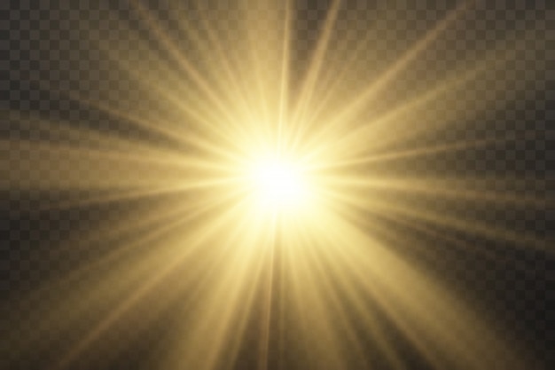 The star burst with brilliance, glow bright star, yellow glowing light burst on a transparent background, yellow sun rays, golden light effect, flare of sunshine with rays,  illustration, eps 10