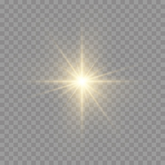 The star burst with brilliance, glow bright star, yellow glowing light burst on a transparent background, 