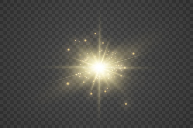 The star burst with brilliance, glow bright star, yellow glowing light burst  , yellow sun rays, golden light effect, flare of sunshine with rays