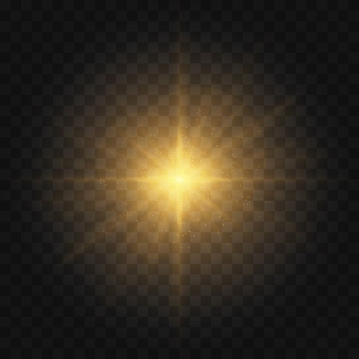 Vector star burst with sparkles. set of yellow  glowing light explodes on a transparent
