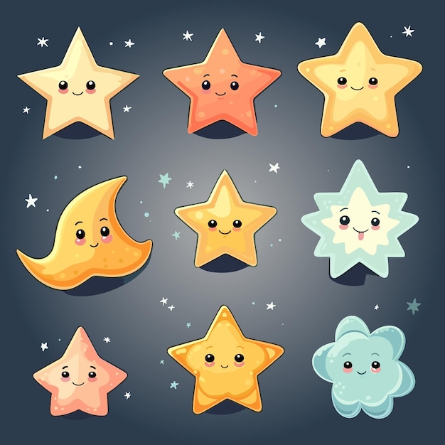 Звездные мультфильмы векторные клипартные наклейки Kawaii Star emoji мультфильм Набор звезд