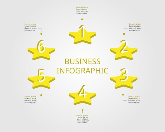 벡터 6개 요소에 대한 프레젠테이션을 위한 인포그래픽용 스타 차트 템플릿