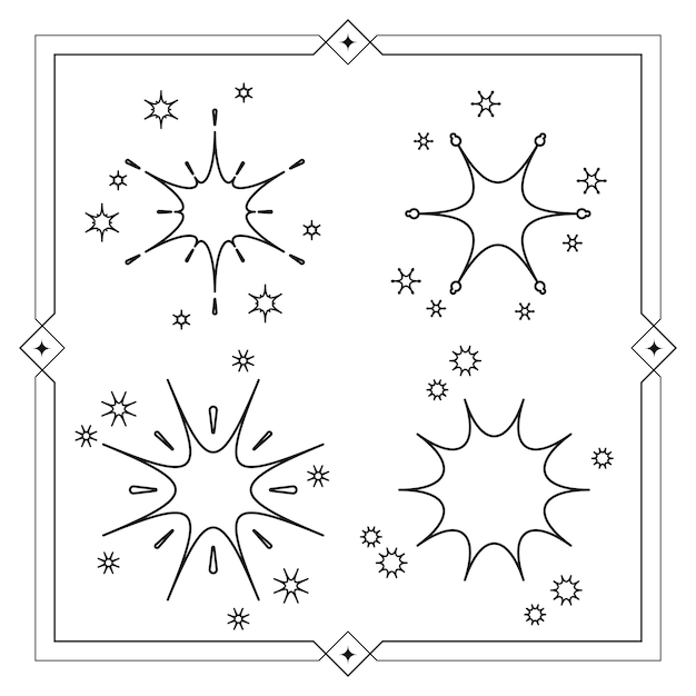 Vector star collection line art illustration on white background