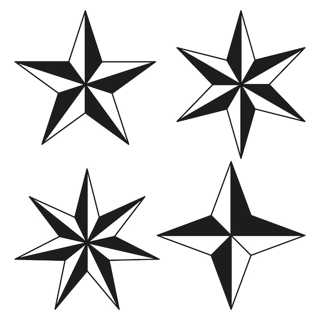 Star compass icons Black and white star Navigation vector symbols Geometric shapes set