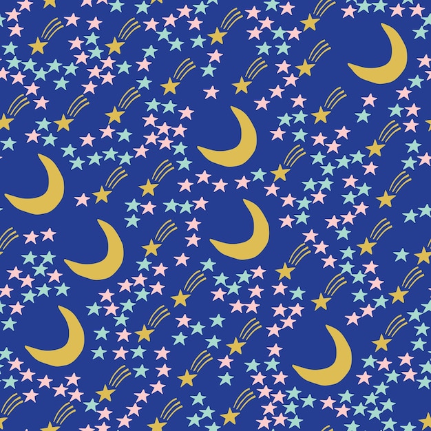 Vector star crescent doodle seamless 1