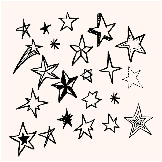 Векторная иллюстрация Star Doodles, нарисованная вручную