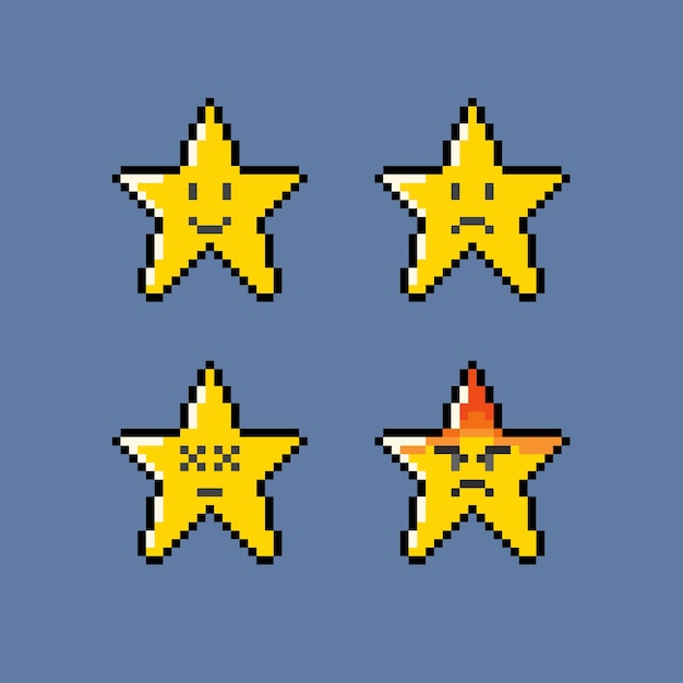 Vector star emoticon set in pixel art style