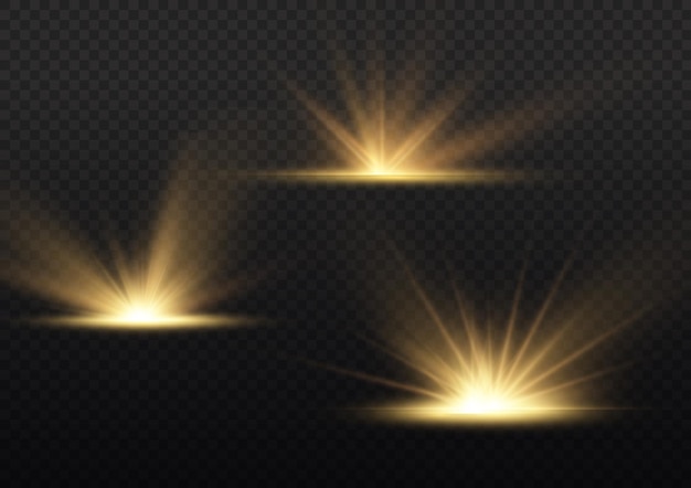 Star explosion on transparent background, yellow glow lights sun rays.