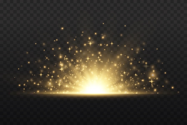 Star explosion  , yellow glow lights sun rays, flare special effect with rays of light and magic sparkles, bright and shining golden star