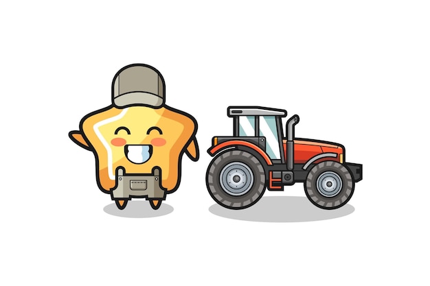 The star farmer mascot standing beside a tractor cute design