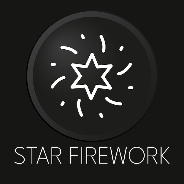 Icona della linea vettoriale minima del fuoco d'artificio della stella sul pulsante 3d isolato su priorità bassa nera vettore premiumxa