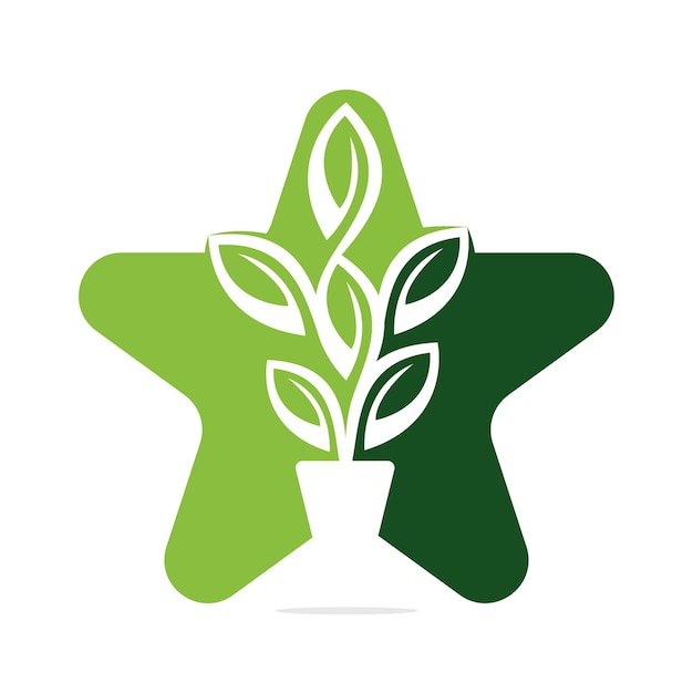 スターフラワーポットと植木鉢ベクトルイラストデザインポットロゴデザインのグリーンスターツリー