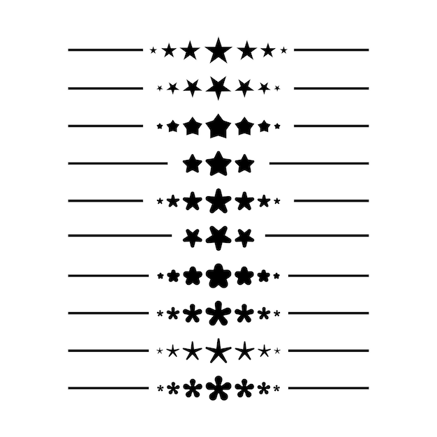 Star frame border horizontal line shape icon for decorative vintage doodle element