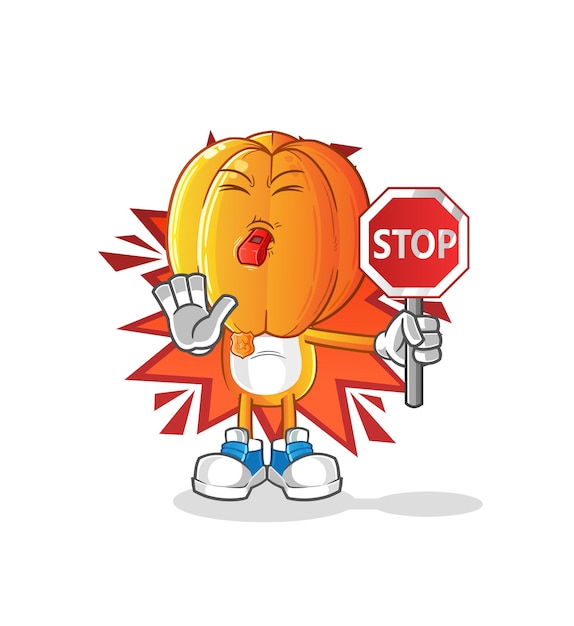 Star fruit head cartoon holding stop sign. cartoon mascot vector