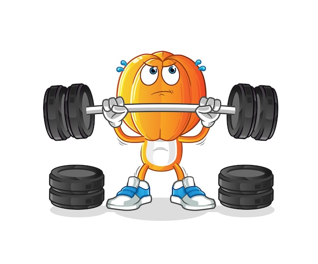 Star fruit head cartoon lifting the barbell character cartoon vector