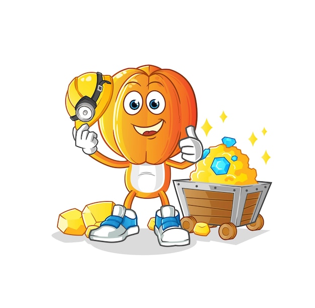 Star fruit head cartoon miner with gold character cartoon vector