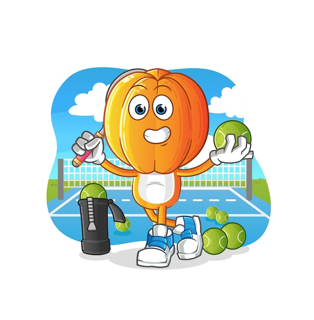 Star fruit head cartoon plays tennis illustration character vector