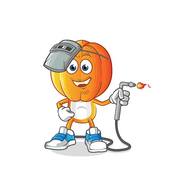 Star fruit head cartoon welder mascot cartoon vector