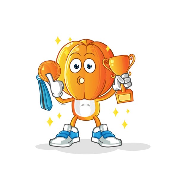 Star fruit head cartoon winner with trophie cartoon character