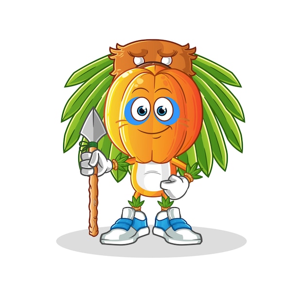Star fruit hoofd cartoon tribal man mascotte. cartoon vector