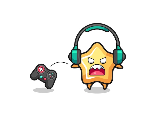 Star gamer-mascotte is boos, schattig ontwerp