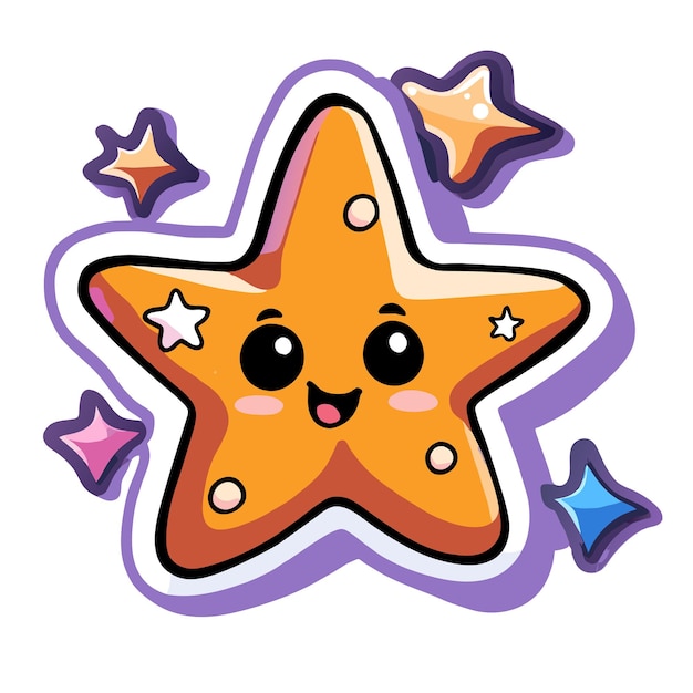 Star handgetekende platte stijlvolle mascotte cartoon personage tekening sticker icoon concept geïsoleerd