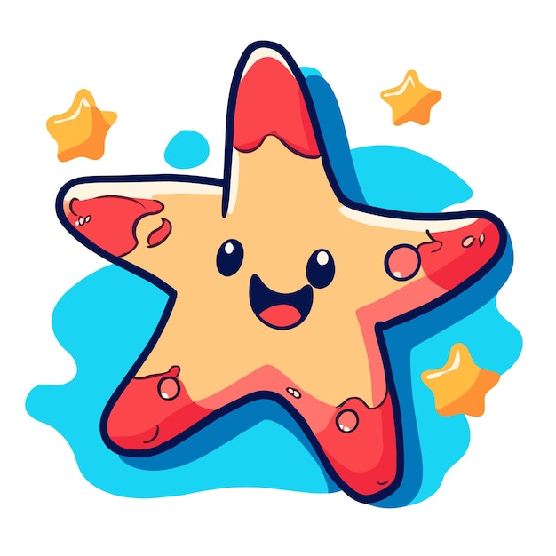 Star handgetekende platte stijlvolle mascotte cartoon personage tekening sticker icoon concept geïsoleerd