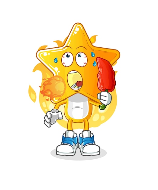 star head cartoon eat hot chilie mascot cartoon vector