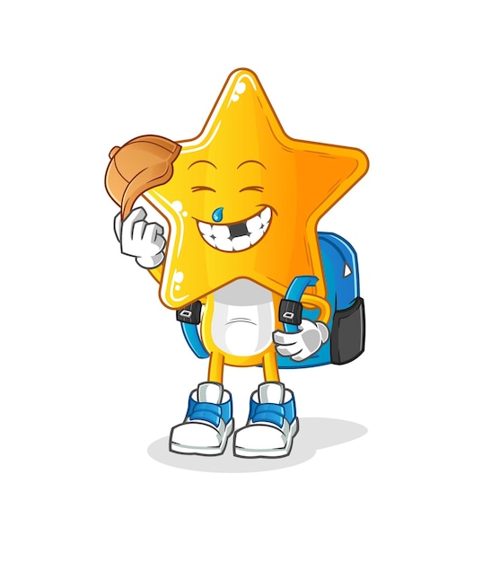 Il fumetto della testa della stella va a scuola personaggio dei cartoni animati di vettore