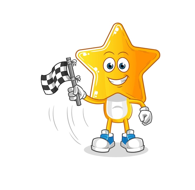 star head cartoon hold finish flag cartoon mascot vector