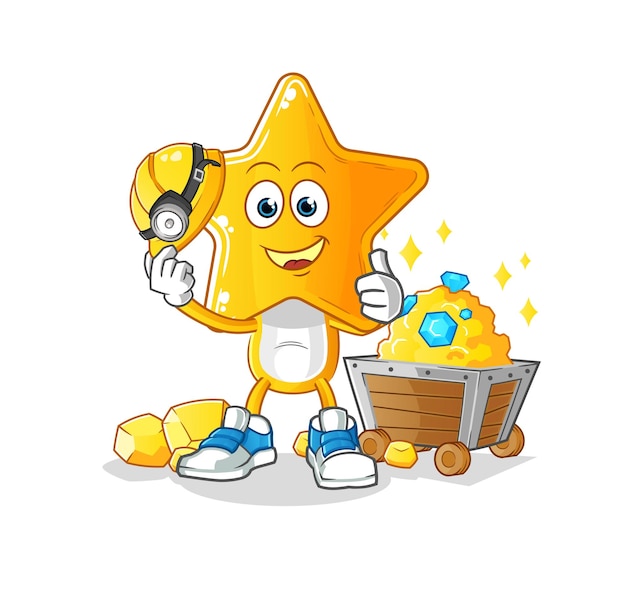 star head cartoon miner with gold character cartoon vector