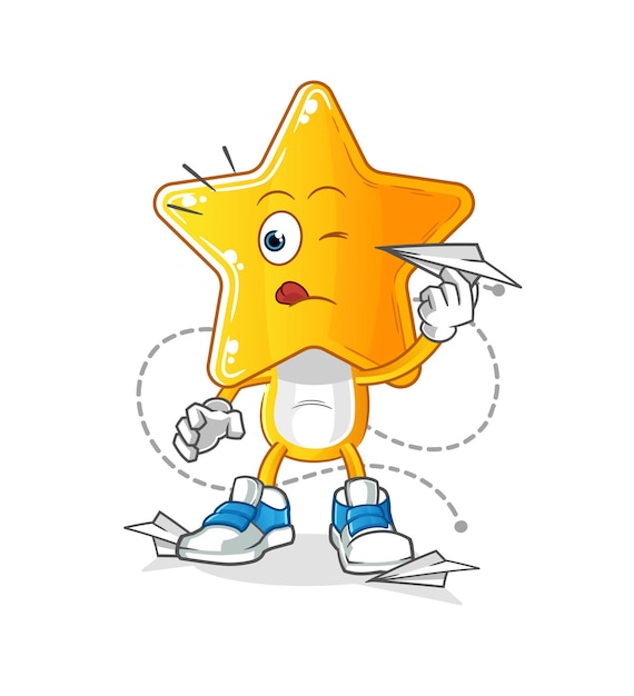 star head cartoon with paper plane character cartoon vector