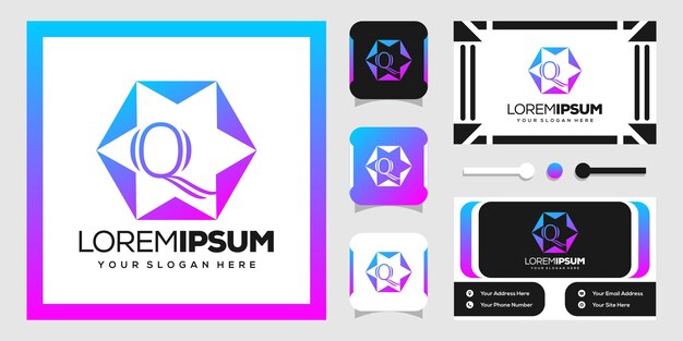 star and hexagon logo design with letters q