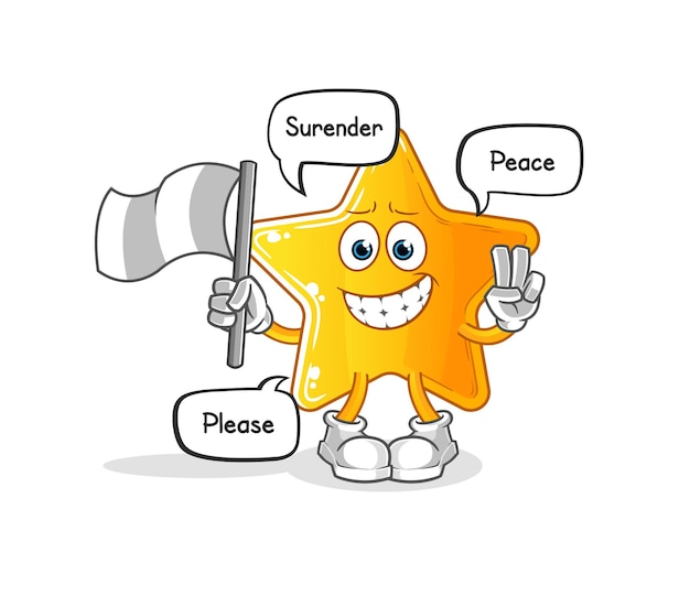 The star hold surrender flag mascot. cartoon