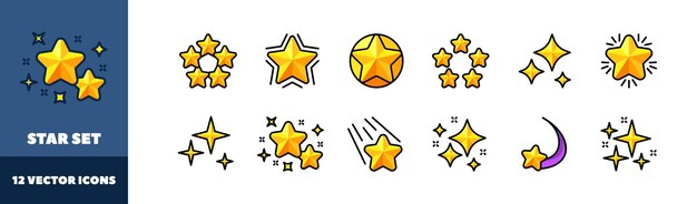 Star icon set flat style vector icons