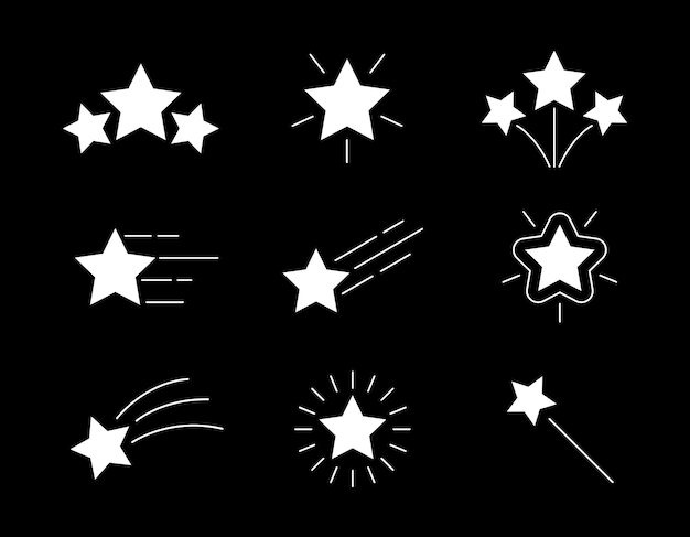 Vector star icon set silhouette sparkle shape falling and shooting stars cartoon vector illustration