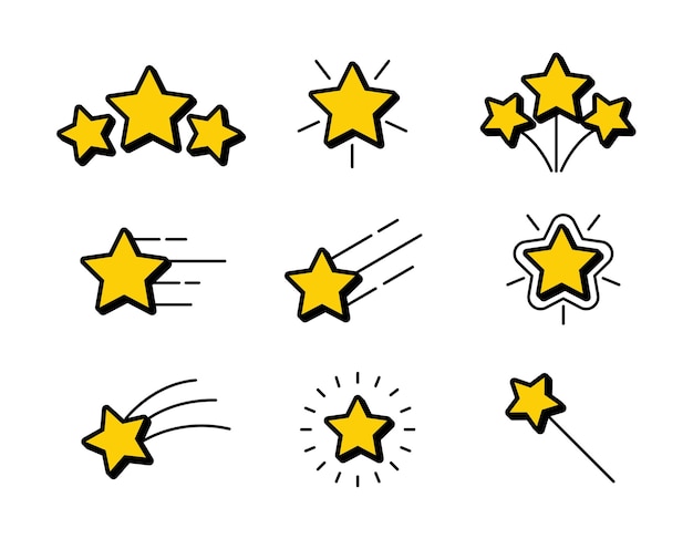 Vector star icon set stroke sparkle falling and shooting stars cartoon vector illustration