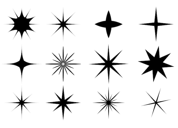 Icona a forma di stella su sfondo bianco. set di stelle luminose per natale, capodanno. illustrazione vettoriale.